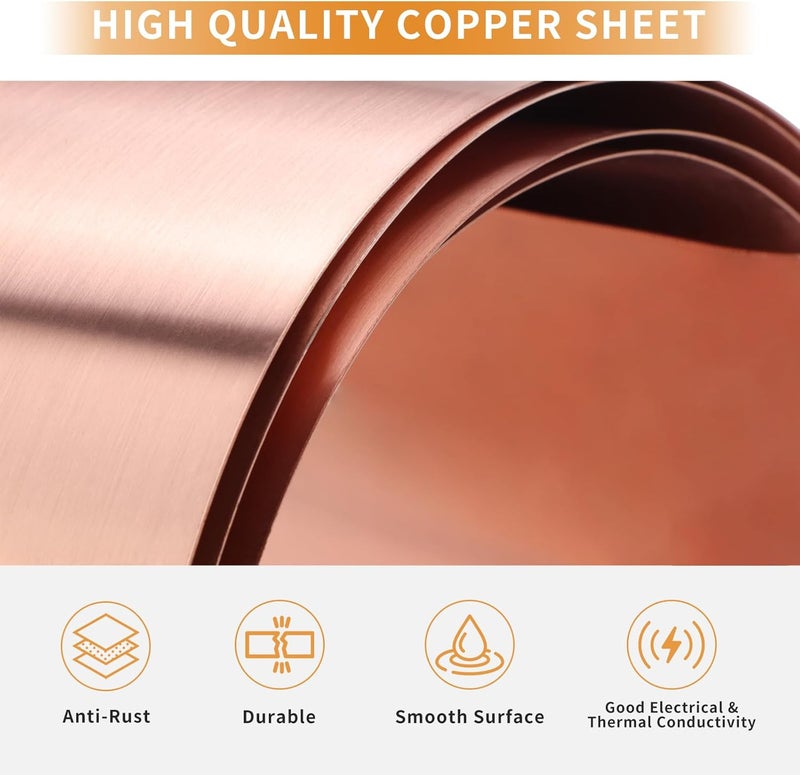 ELECTRAPICK Copper Flashing,26 Gauge(0.41mm) Thickness, 8in x 10ft, 99.95% Pure Copper Sheet Roll, Roofing Metal Flashing Roll for Contractors DIY Projects or Contractor - Image 2